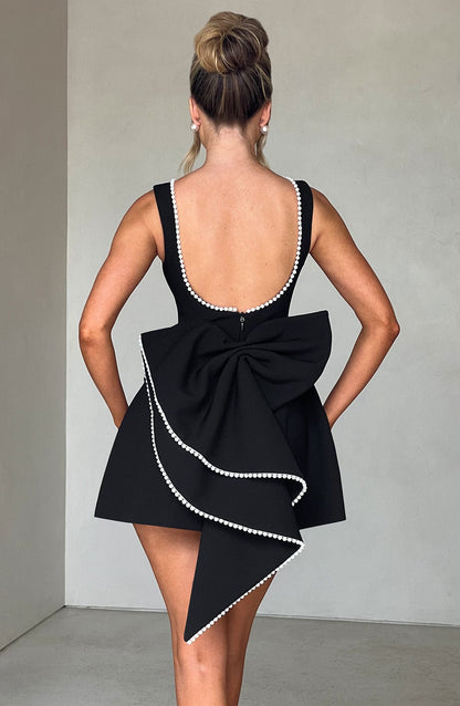 Ulla Black Mini Dress with Bow Back and Open Back