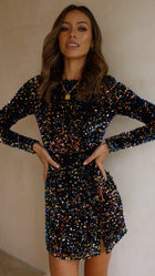 Eartha Sequin Dress with High Neck and Long Sleeves