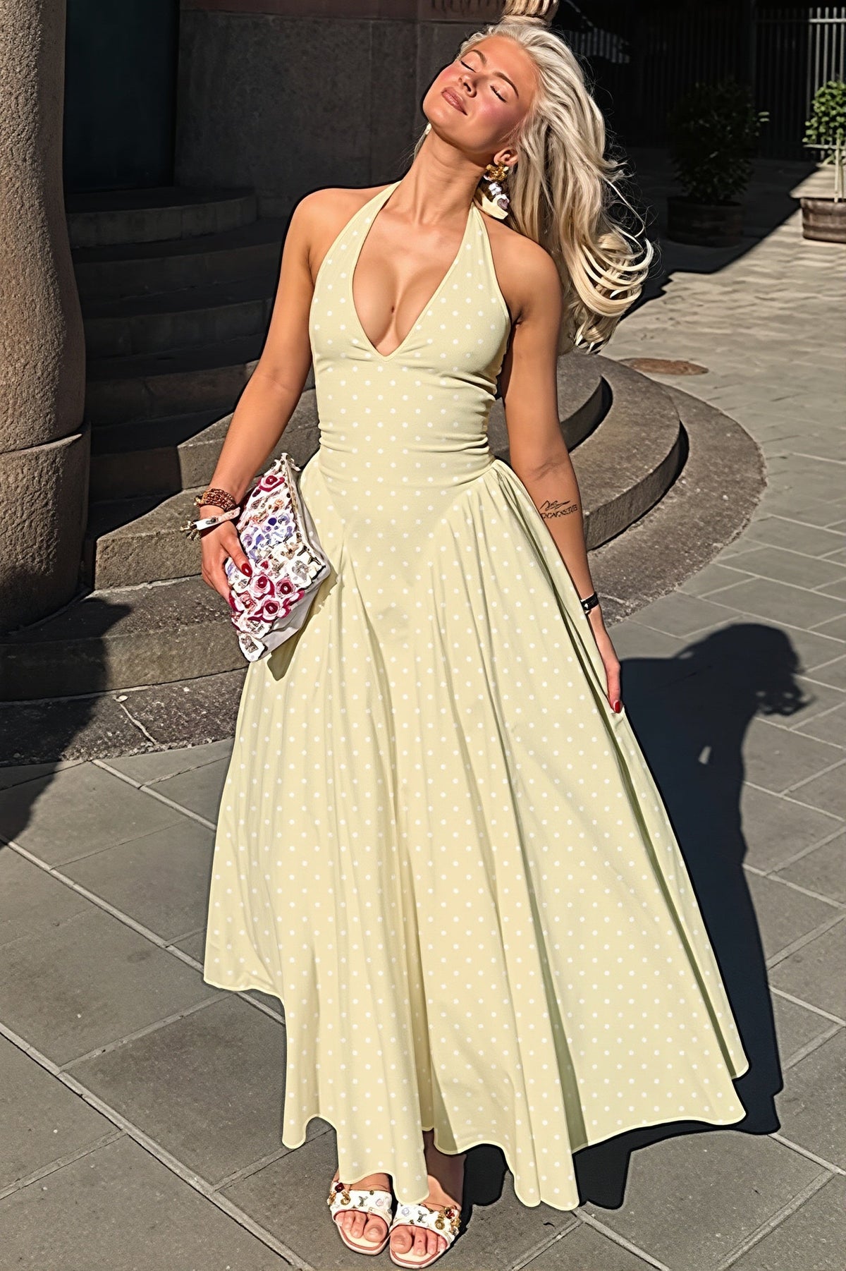 Judith Polka Dot Halter Maxi Dress