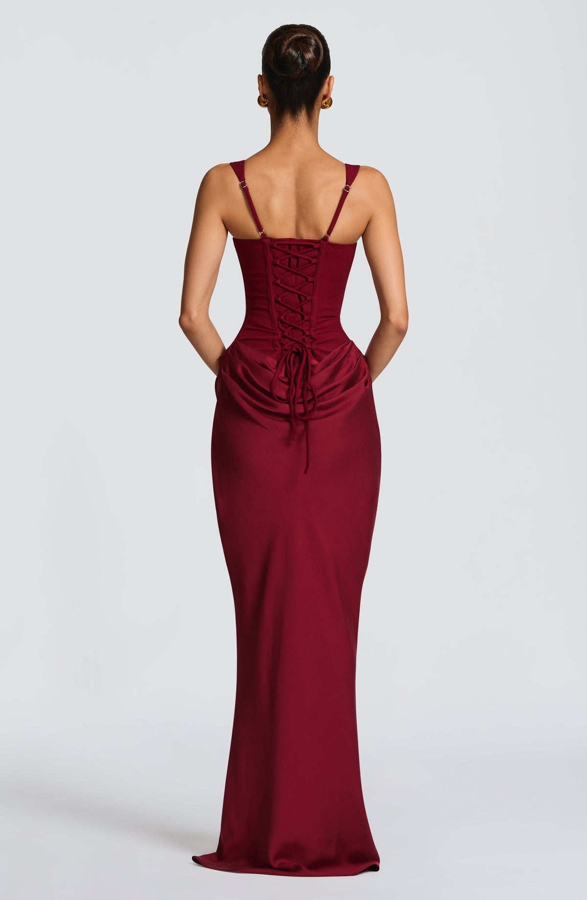 Remi Burgundy Dress with Square Neck and Satin Column