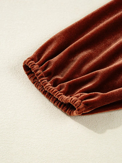 Perrine Velvet Dress with Puff Sleeves and Deep V Neck