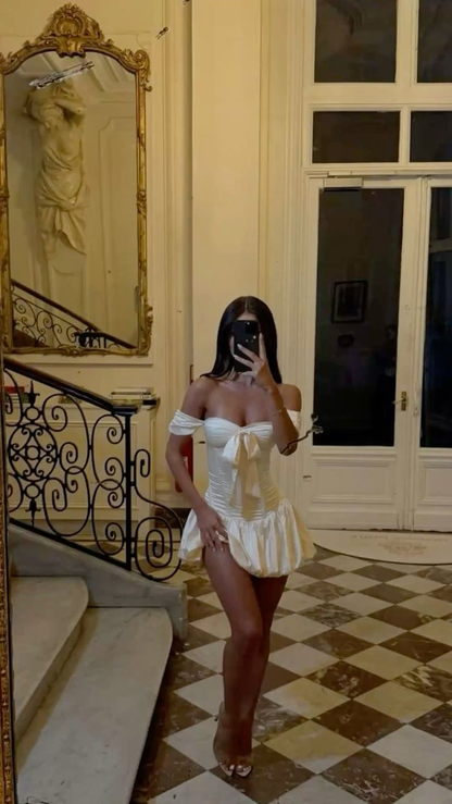 Kim Off-Shoulder Satin Cocktail Dress