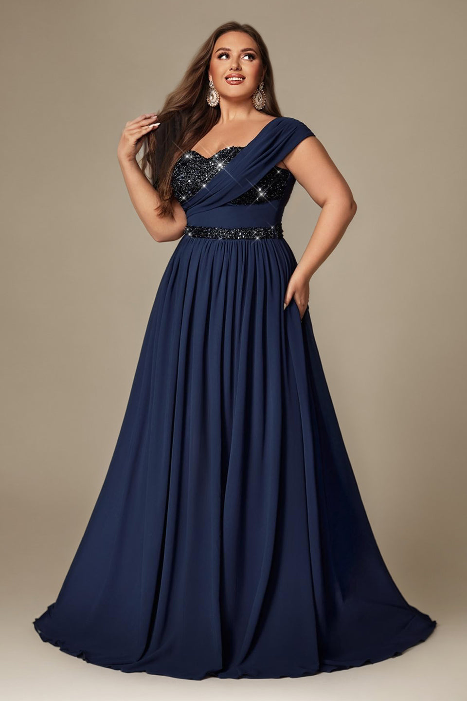 Ottilie Sequin Dress with Off-Shoulder Neck and Side Slit