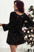 Emlyn Long Sleeve Mini Dress with Glitter Knit and Bow Back
