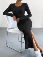 Anneli Knit Dress with Ribbed Bodycon Fit and Side Slit