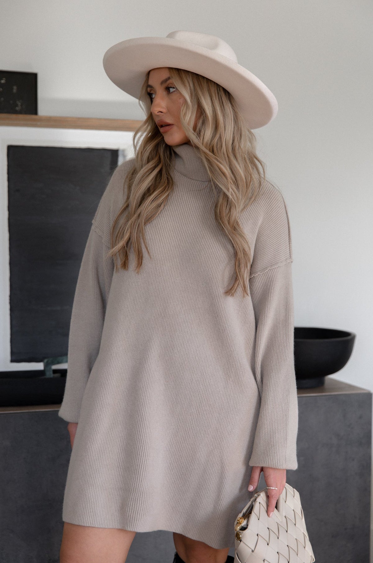 Iris Sweater Dress with Turtleneck and Drop Shoulders