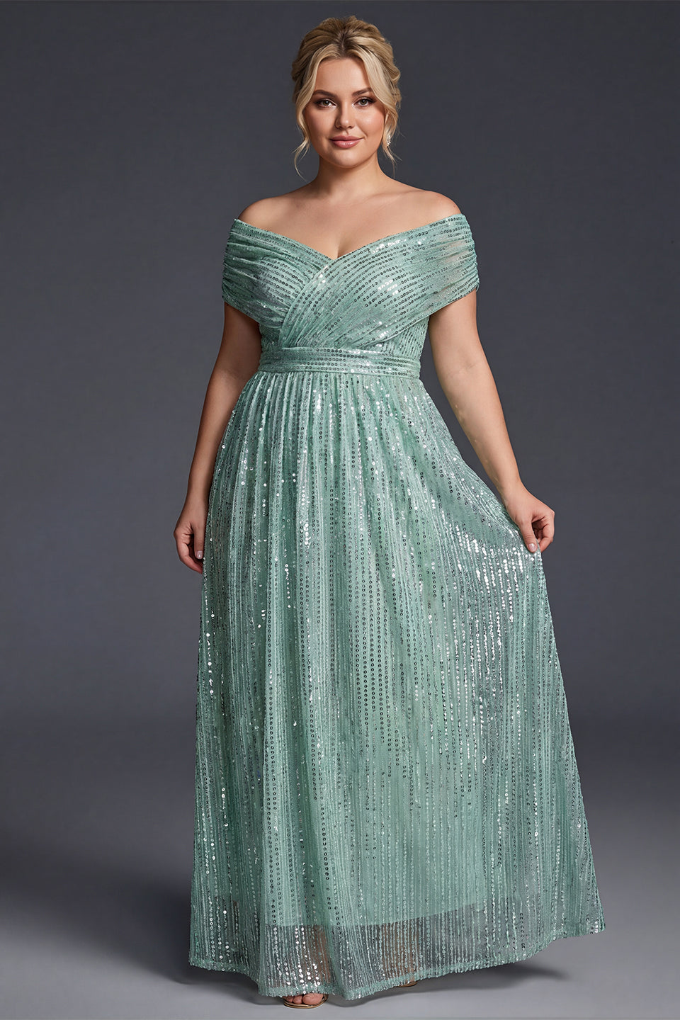 Gaia Sequin Dress with Off-Shoulder Neck and Empire Waist