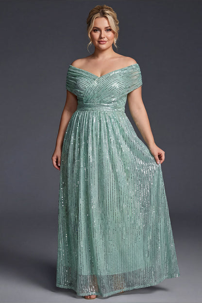 Gaia Sequin Dress with Off-Shoulder Neck and Empire Waist