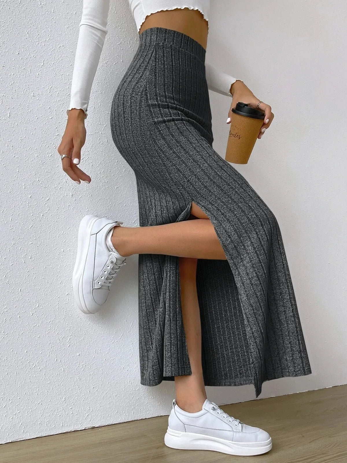 Adela Skirt with Ribbed Knit and High Waist