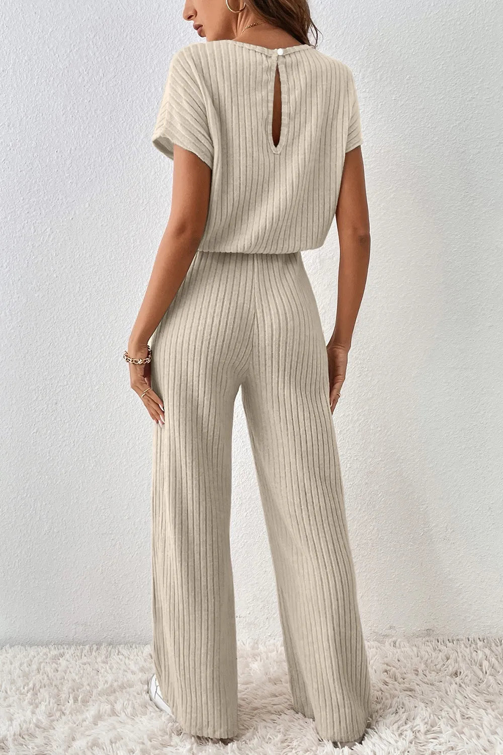 Jade Jumpsuit with Ribbed Knit and Wide Leg