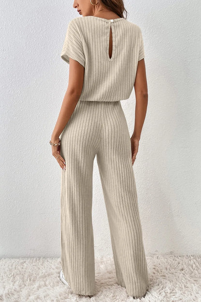 Jade Jumpsuit with Ribbed Knit and Wide Leg