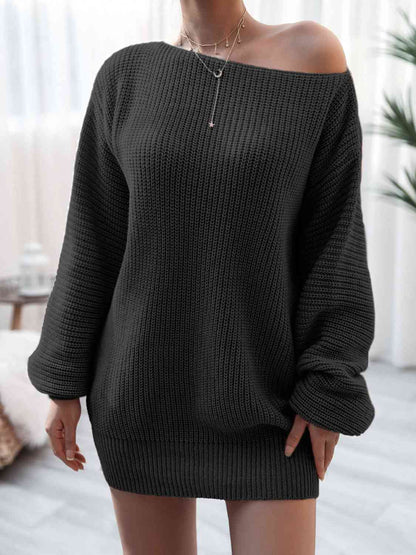 Inge Sweater Dress with Off-Shoulder Neck and Rib Knit