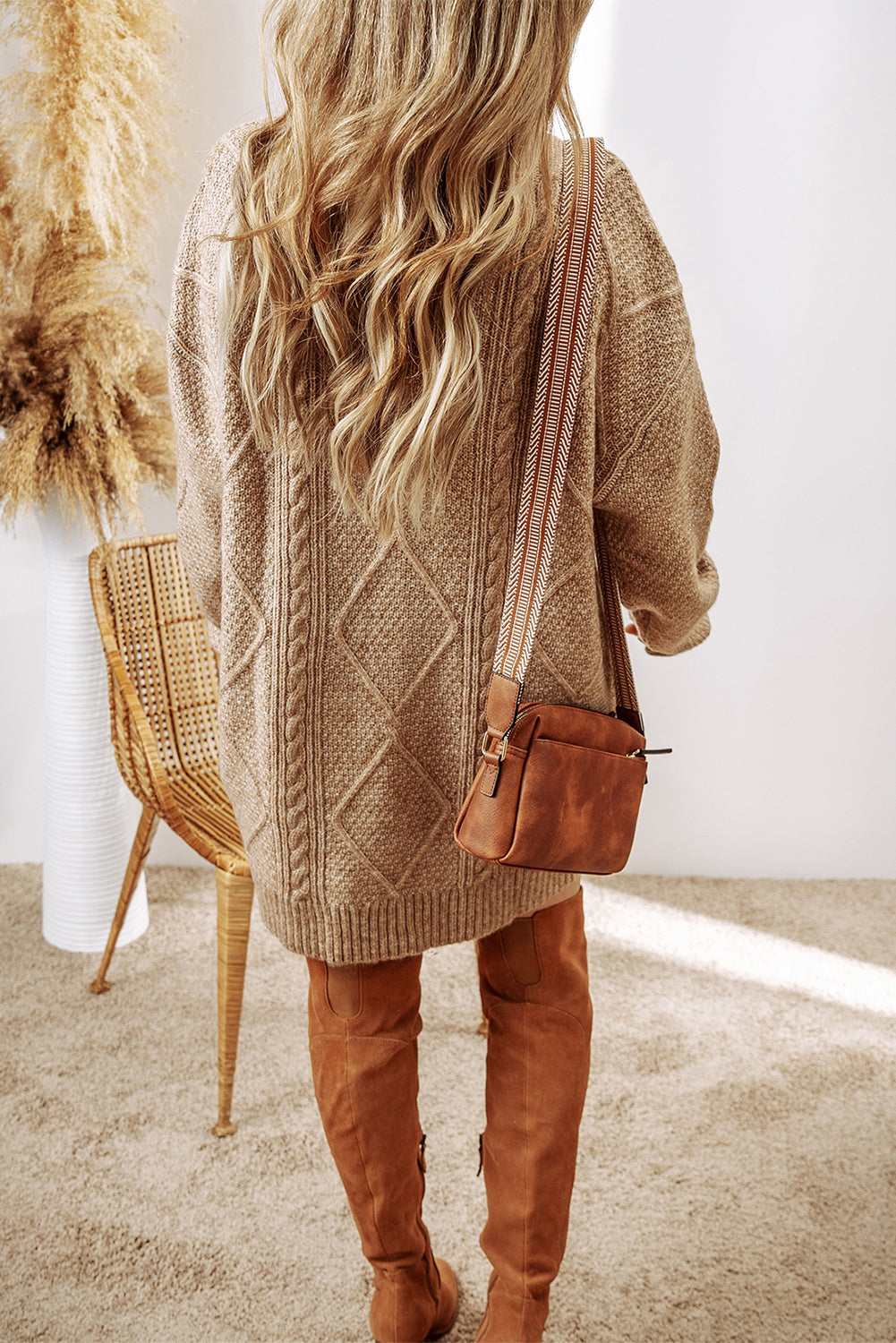Wilma Sweater Dress with Drop Shoulders and Cable Knit