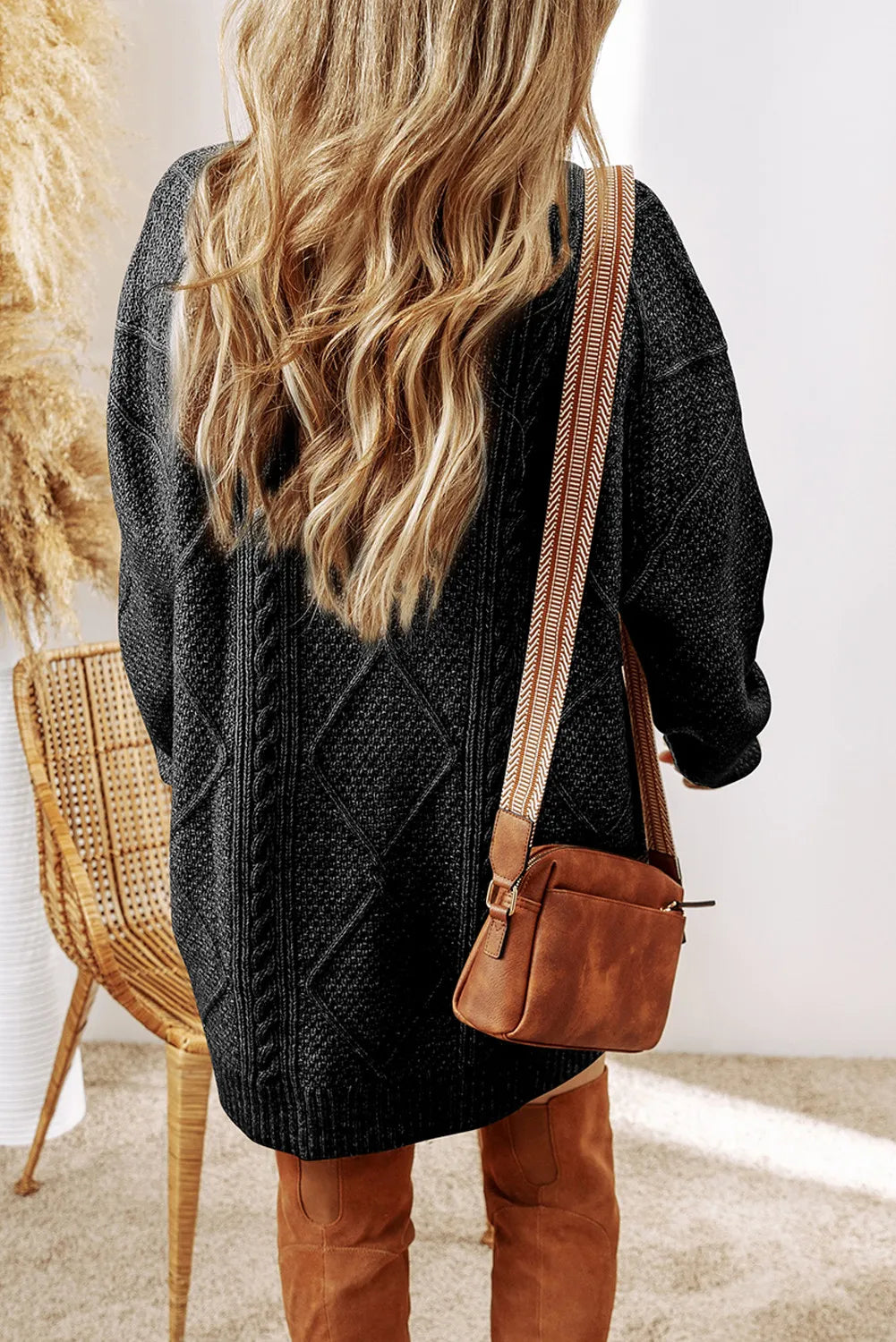 Dagny Sweater Dress with Cable Knit and Round Neck