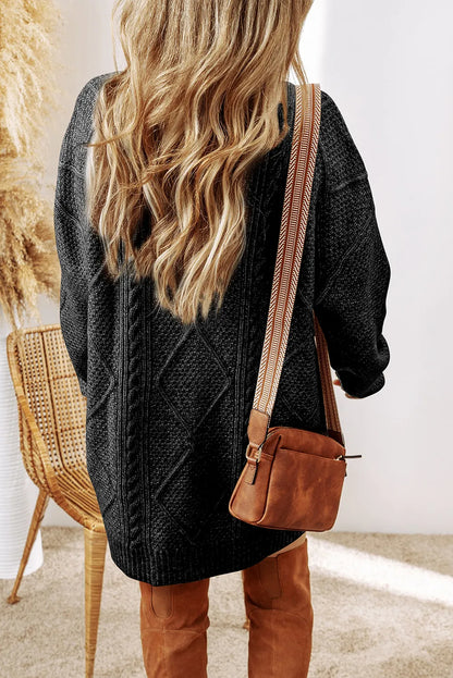 Dagny Sweater Dress with Cable Knit and Round Neck