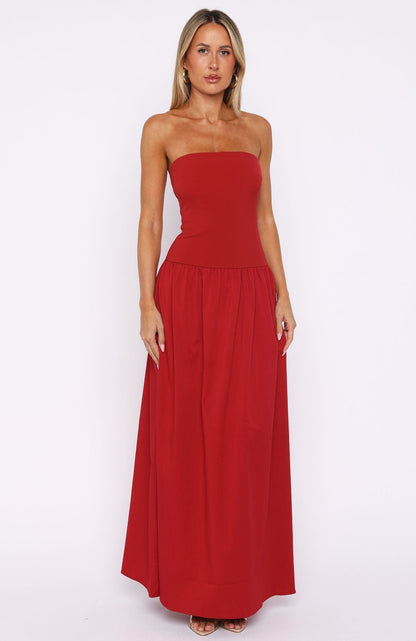 Paula Satin Maxi Dress in Burgundy