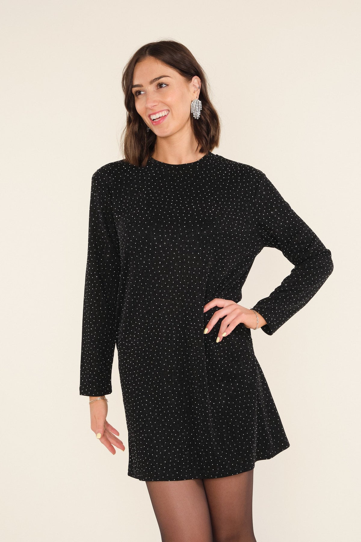 Quinn Black Dress with Glitter Knit and Long Sleeves