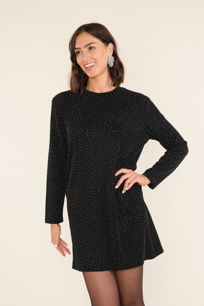 Quinn Black Dress with Glitter Knit and Long Sleeves