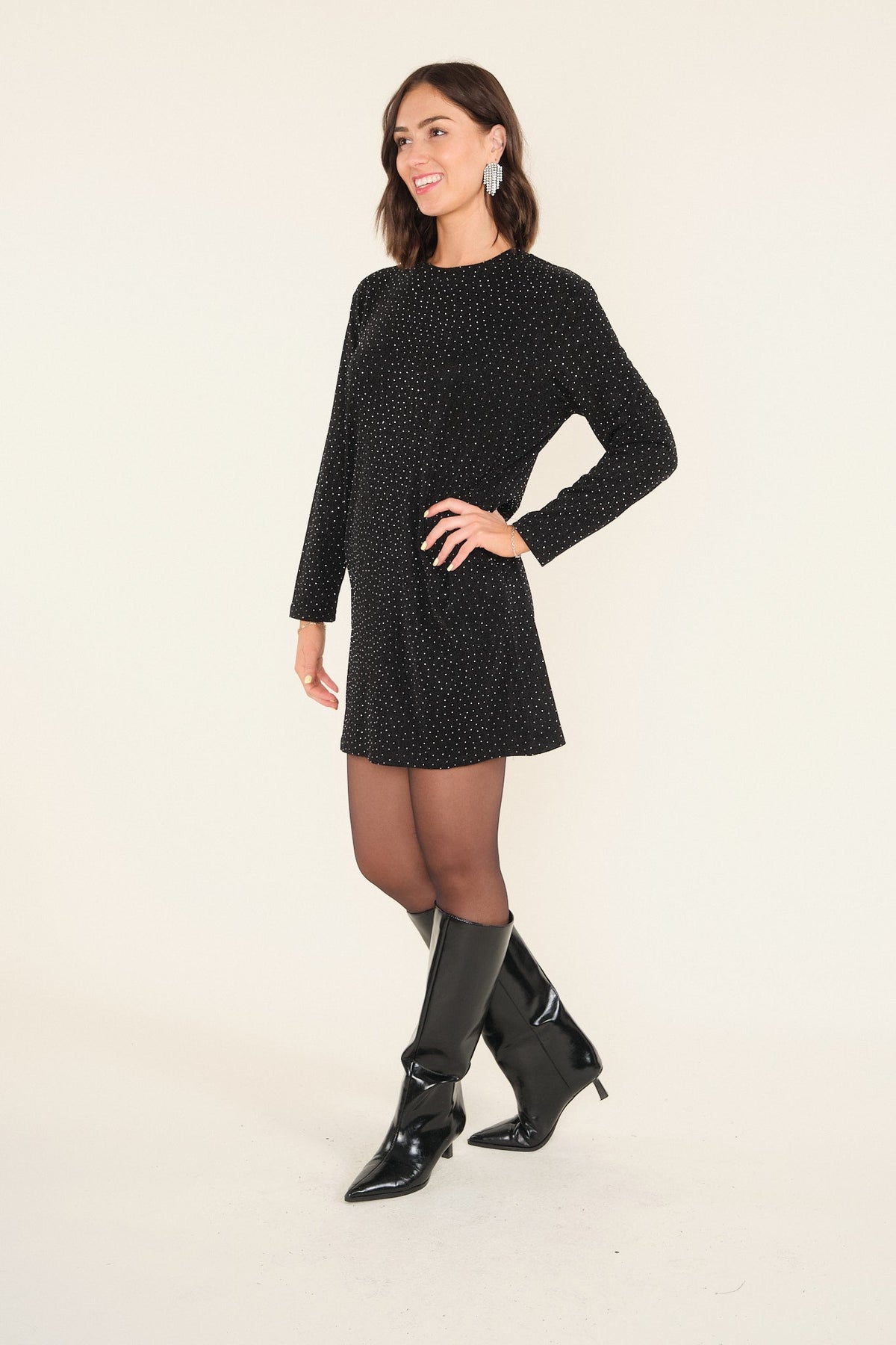 Quinn Black Dress with Glitter Knit and Long Sleeves