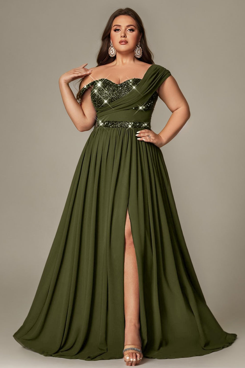 Ottilie Sequin Dress with Off-Shoulder Neck and Side Slit