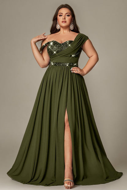 Ottilie Sequin Dress with Off-Shoulder Neck and Side Slit