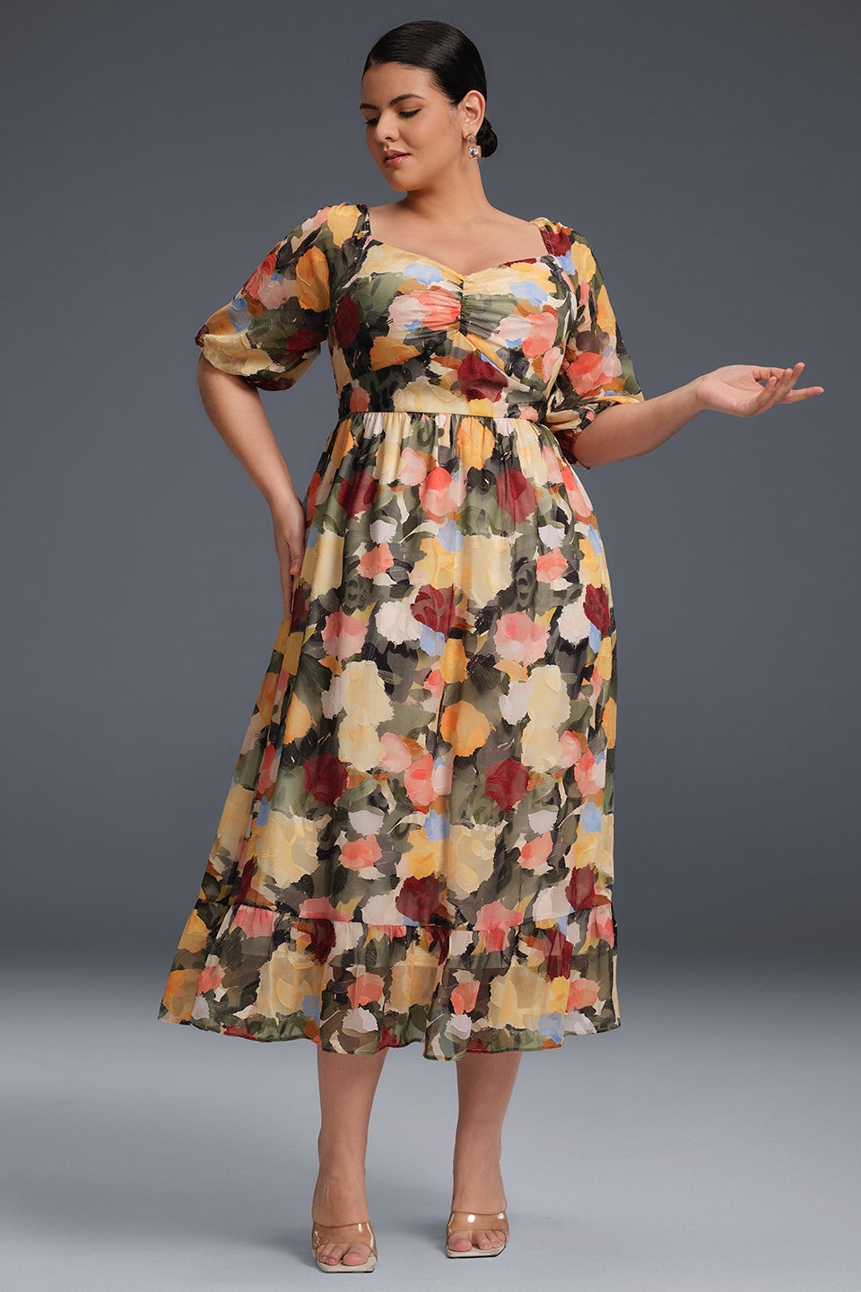 Alisha Draped Collar Floral Maxi Dress