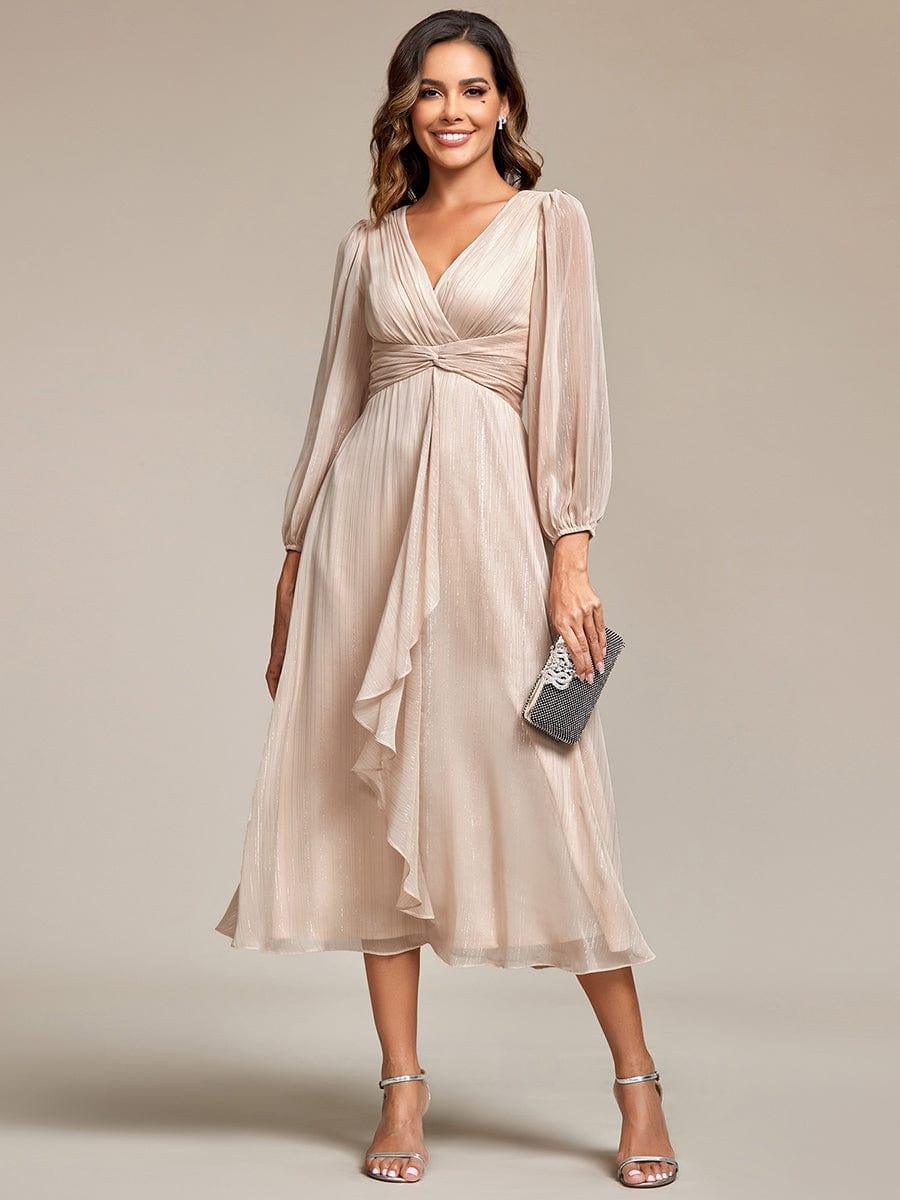 Cressida Long Sleeve Dress with Twist Knot and Flared Skirt