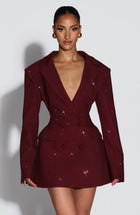 Odile Burgundy Dress with Blazer Collar and Sparkle