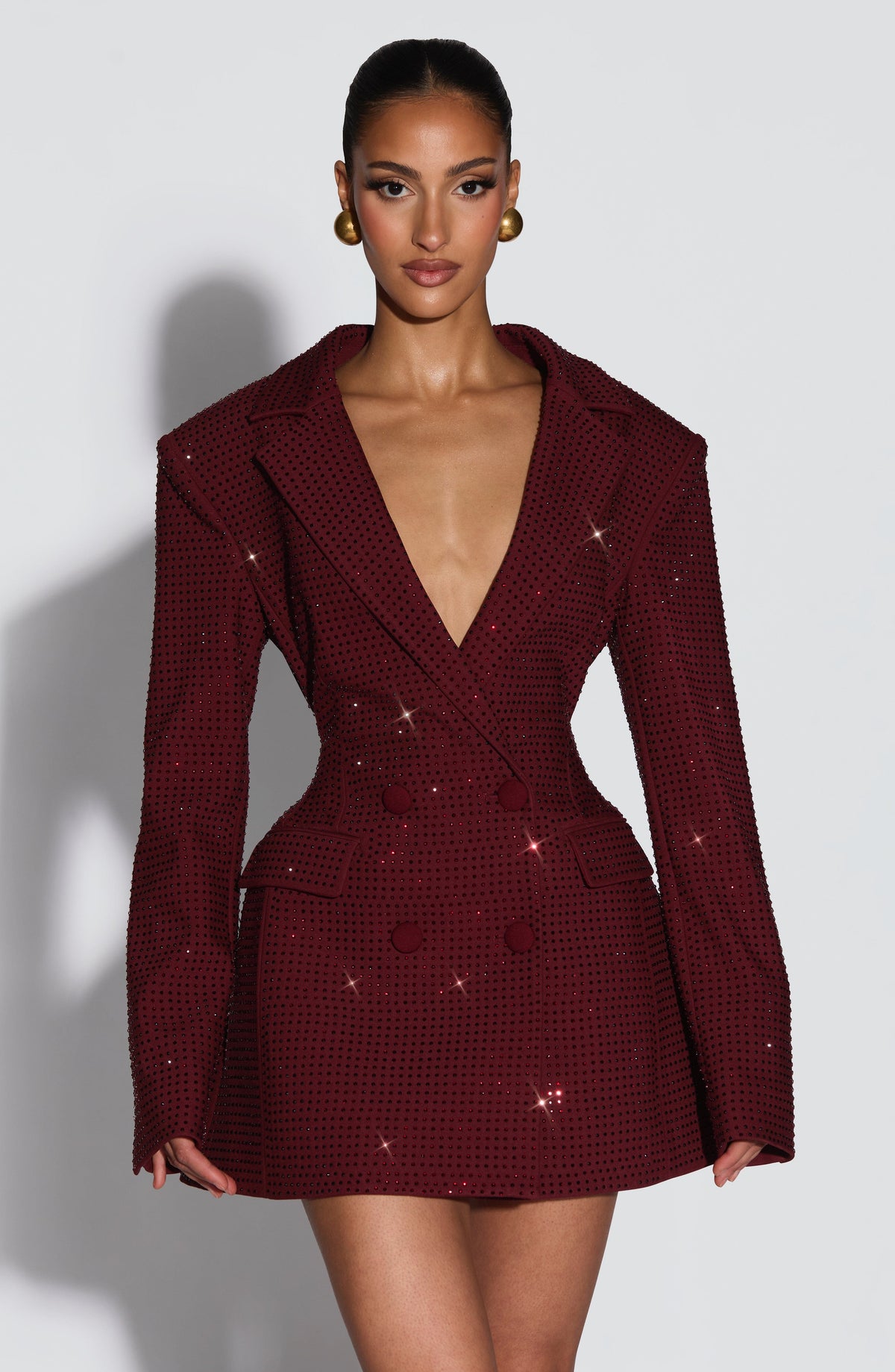 Odile Burgundy Dress with Blazer Collar and Sparkle