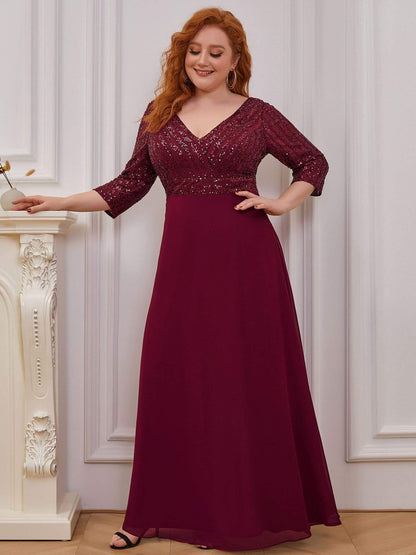 Linnea Sequin Dress with V Neck and Flowing A-Line Skirt