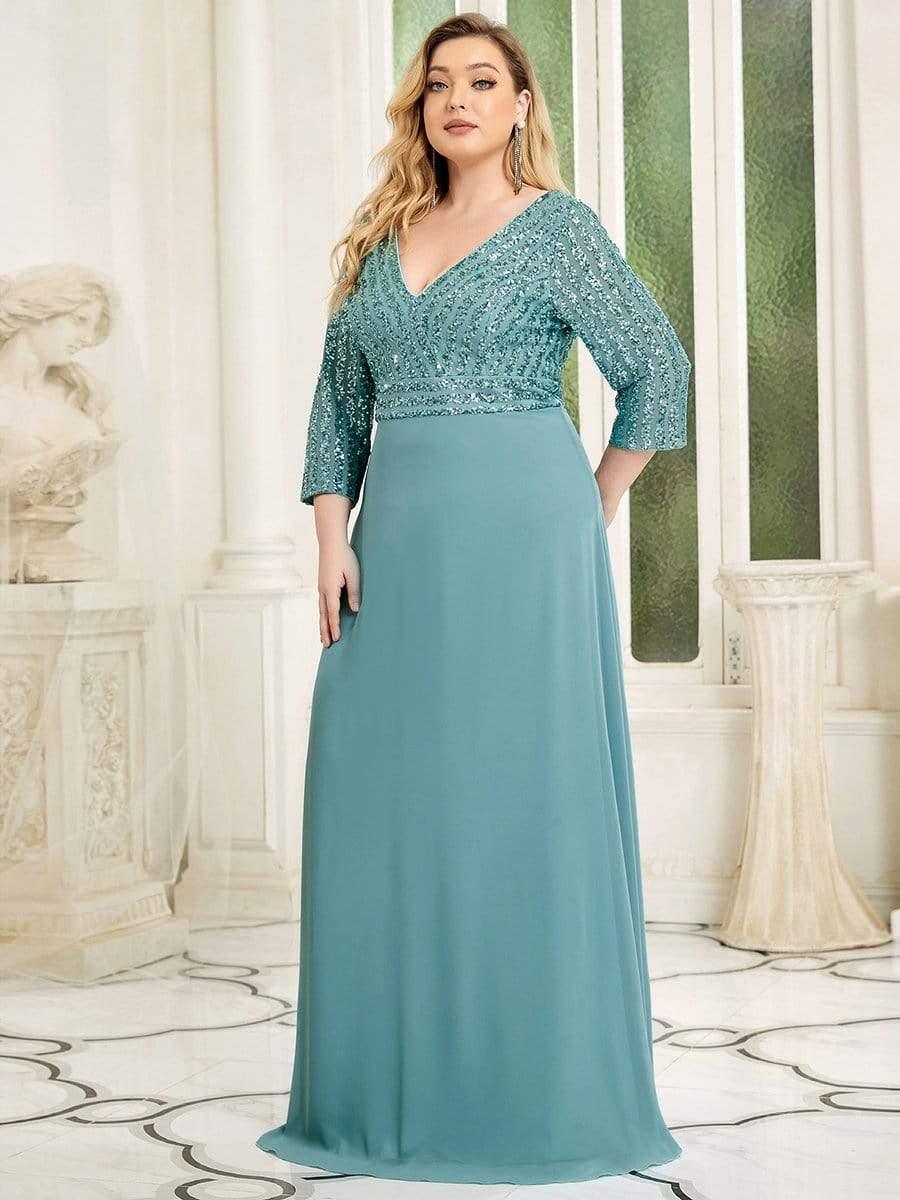 Linnea Sequin Dress with V Neck and Flowing A-Line Skirt