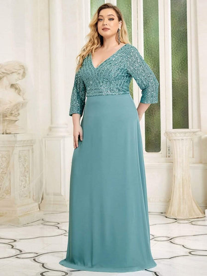 Linnea Sequin Dress with V Neck and Flowing A-Line Skirt