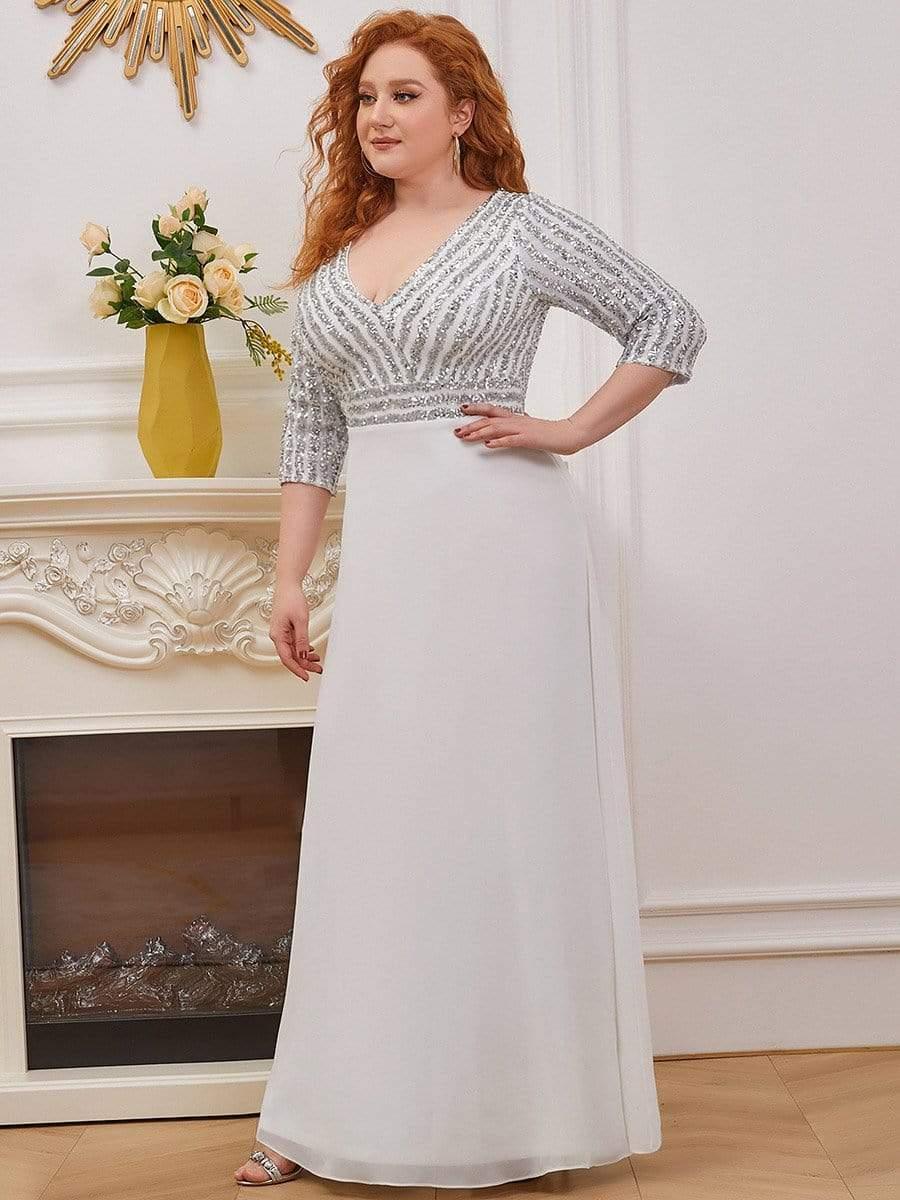 Linnea Sequin Dress with V Neck and Flowing A-Line Skirt