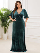 Helena Velvet Dress with Flutter Sleeves and Wrap Neck