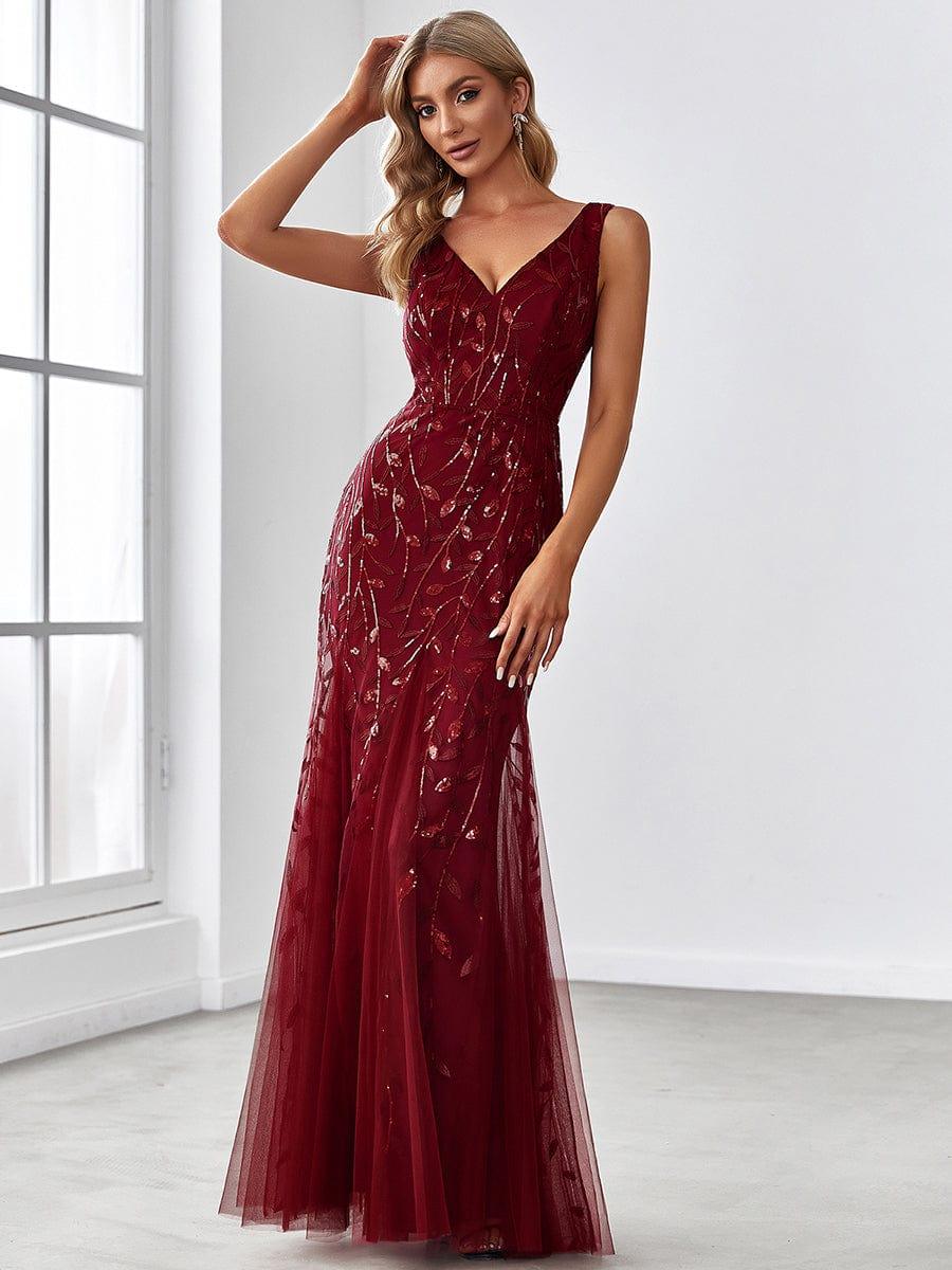 Zaira Sequin Dress with Double V Neck and Fishtail Hem