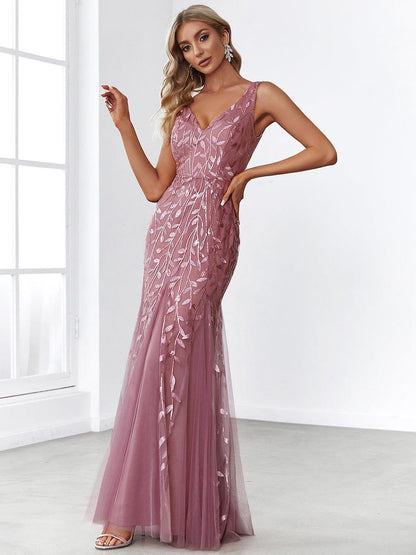 Zaira Sequin Dress with Double V Neck and Fishtail Hem