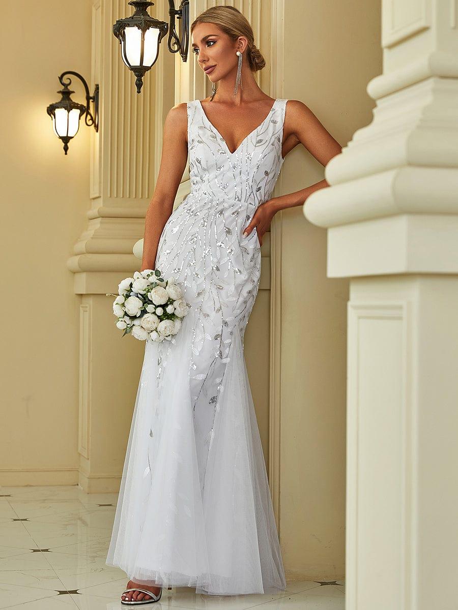 Zaira Sequin Dress with Double V Neck and Fishtail Hem