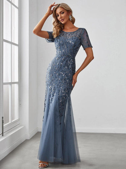 Amalia Sequin Dress with Short Sleeves and Tulle Skirt