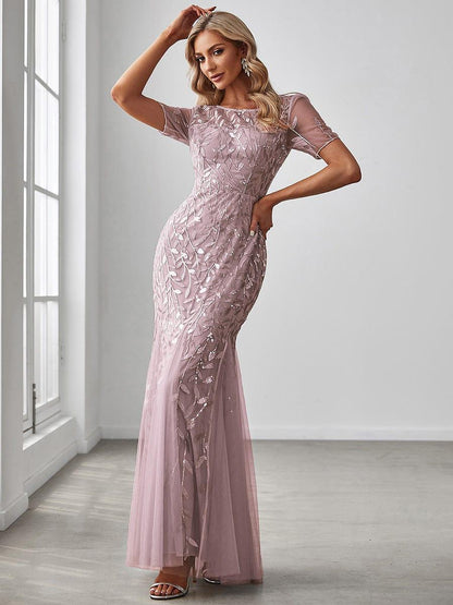 Amalia Sequin Dress with Short Sleeves and Tulle Skirt