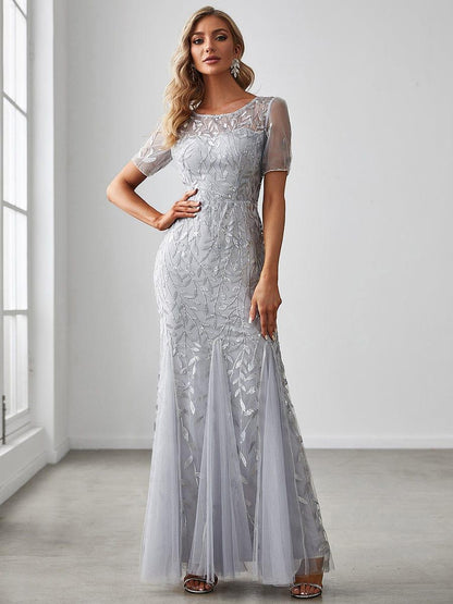Amalia Sequin Dress with Short Sleeves and Tulle Skirt