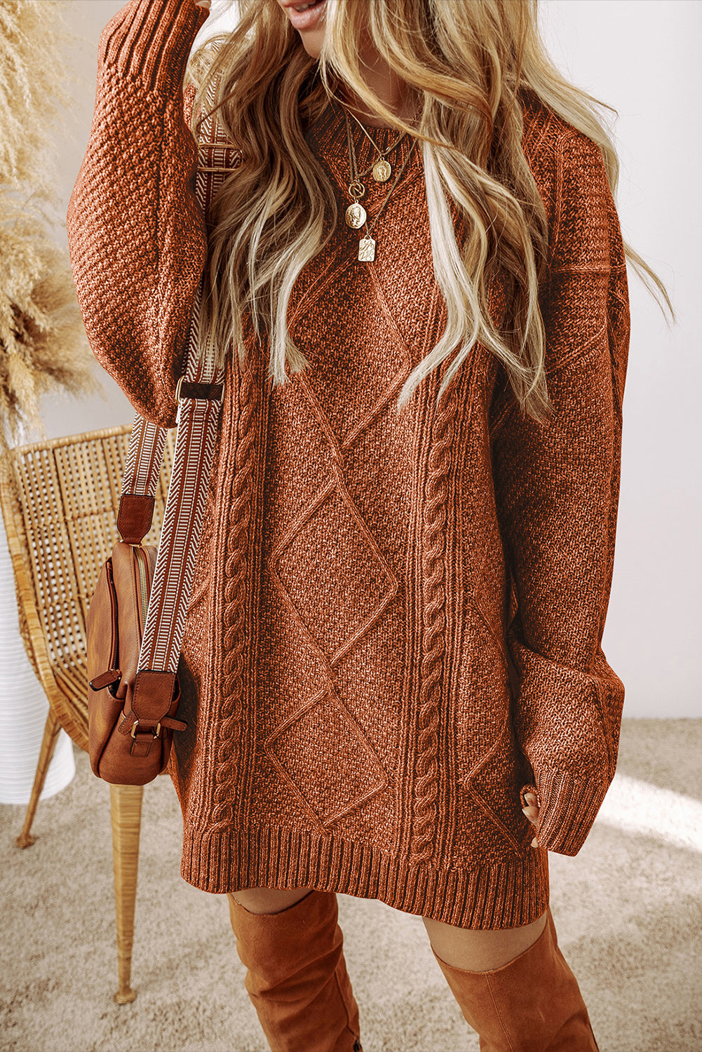 Wilma Sweater Dress with Drop Shoulders and Cable Knit