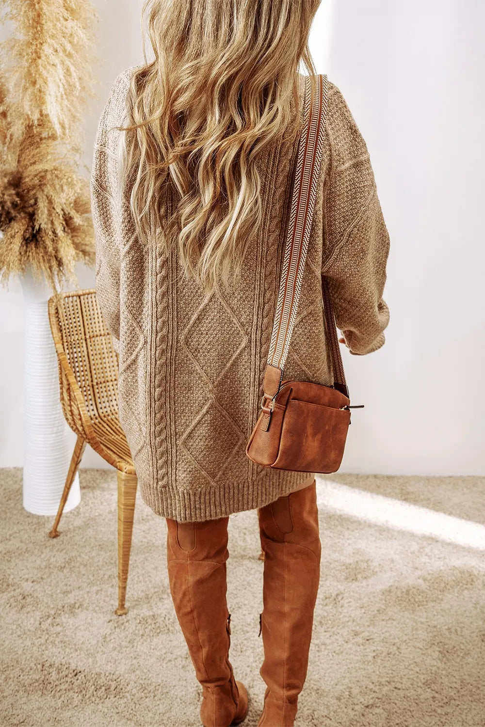 Dagny Sweater Dress with Cable Knit and Round Neck