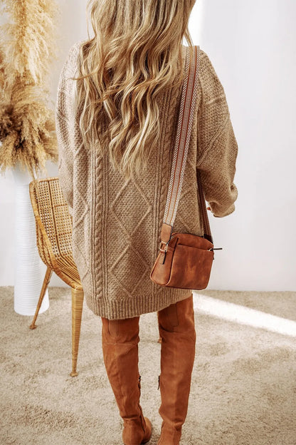 Dagny Sweater Dress with Cable Knit and Round Neck