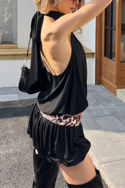 Zaria Leopard Print Open Back Mini Dress