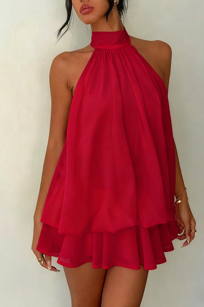 Nancy Chiffon Halter Mini Dress