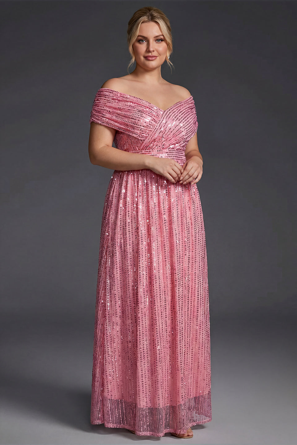 Gaia Sequin Dress with Off-Shoulder Neck and Empire Waist