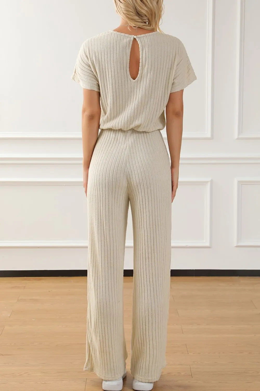 Jade Jumpsuit with Ribbed Knit and Wide Leg