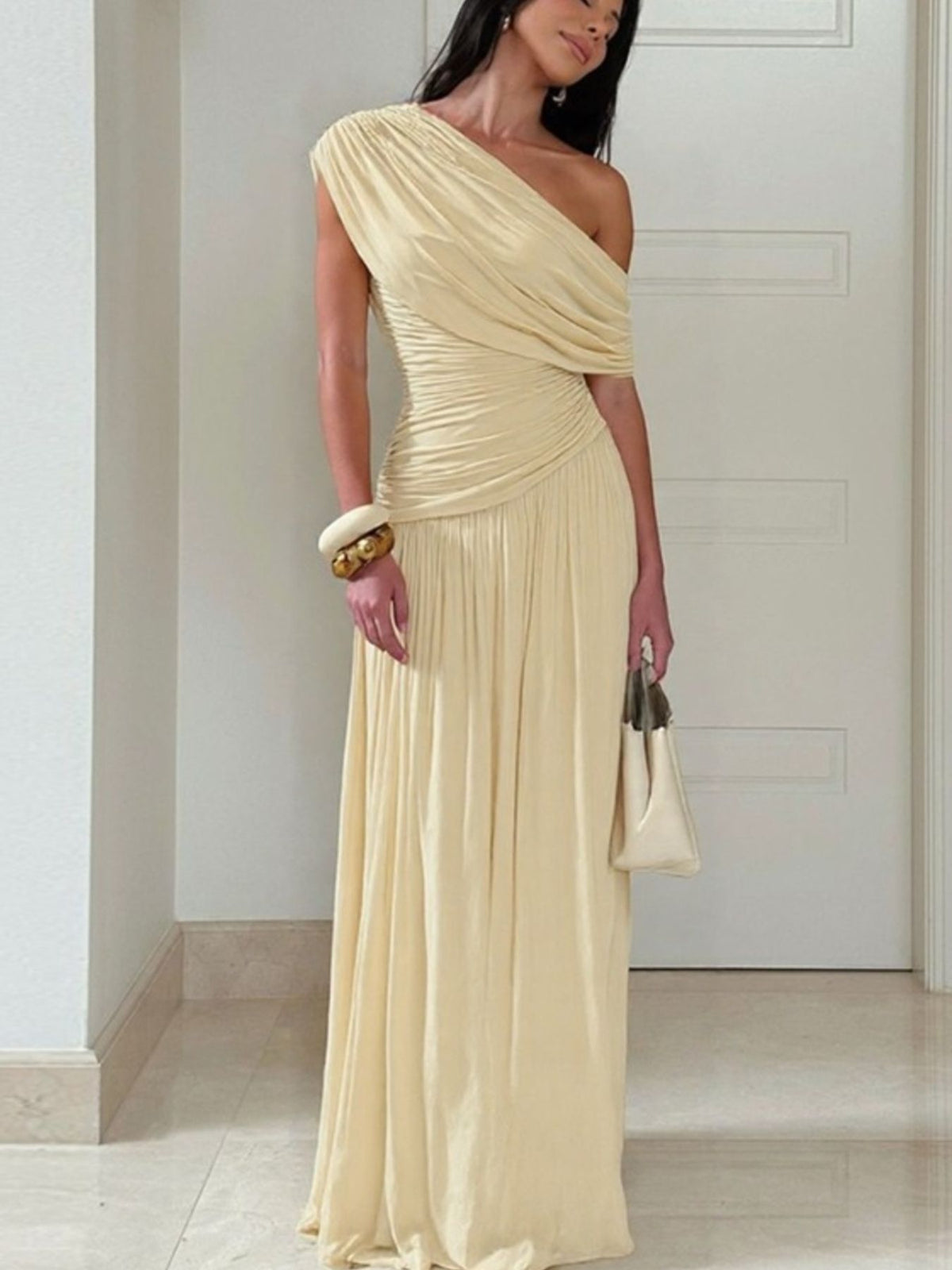 Fiorella One-Shoulder Ruched Maxi Dress