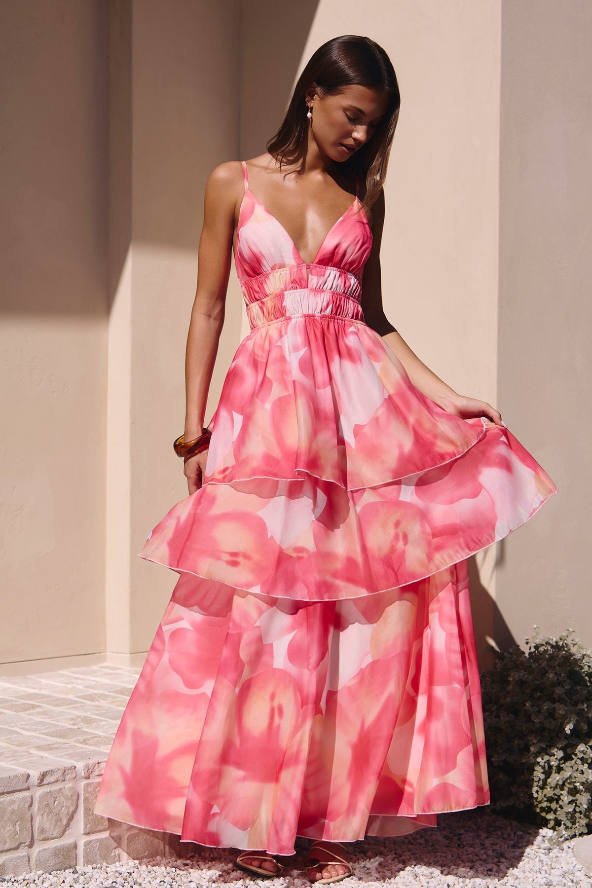 Lilian Satin Maxi Dress in Blush