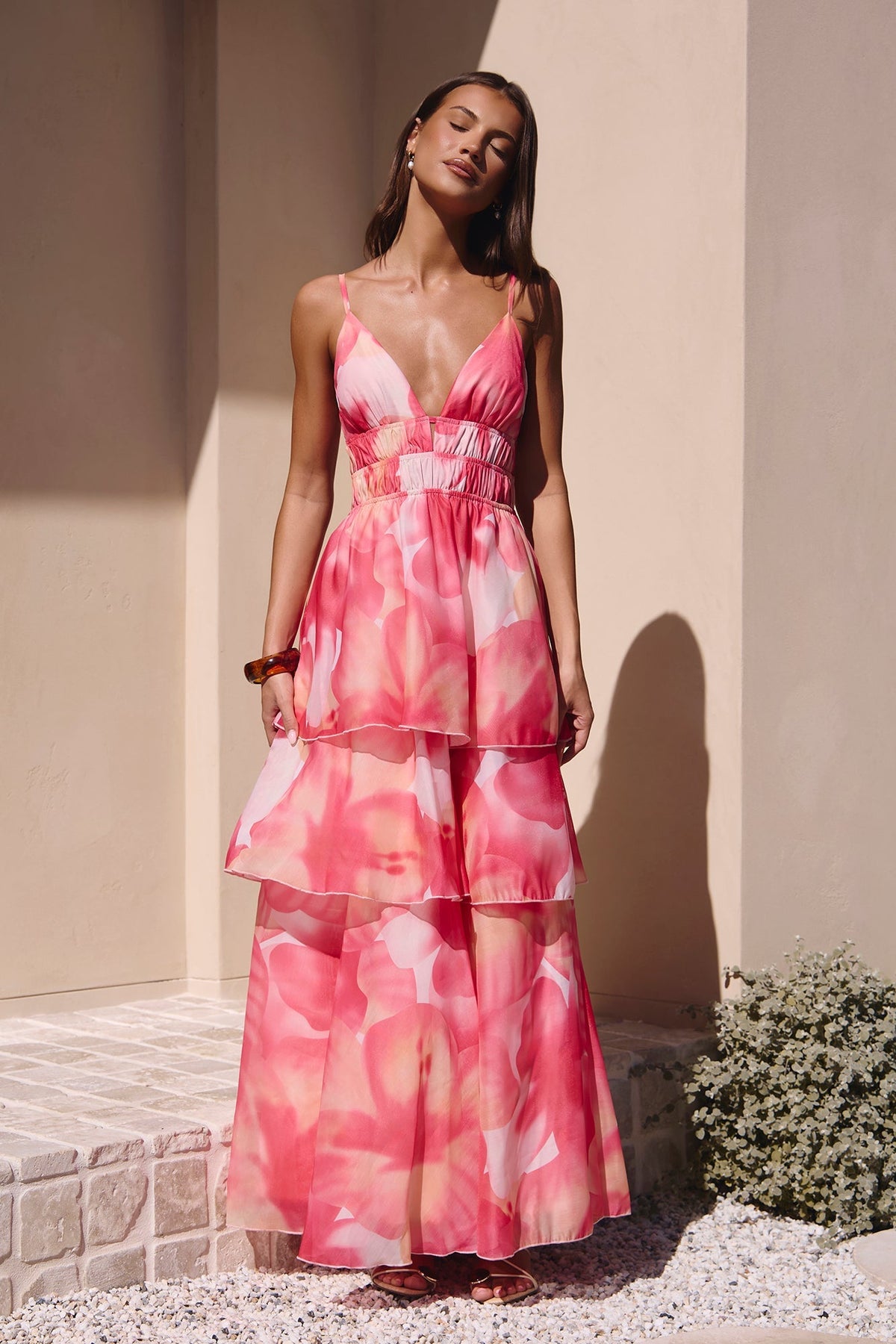 Lilian Satin Maxi Dress in Blush